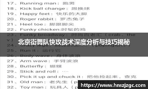 北京街舞队快攻战术深度分析与技巧揭秘